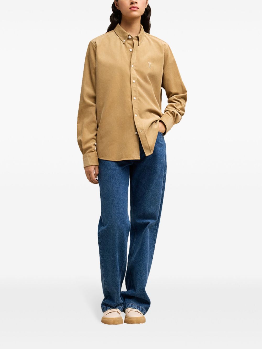 AMI Paris  logo-embroidered corduroy cotton shirt
