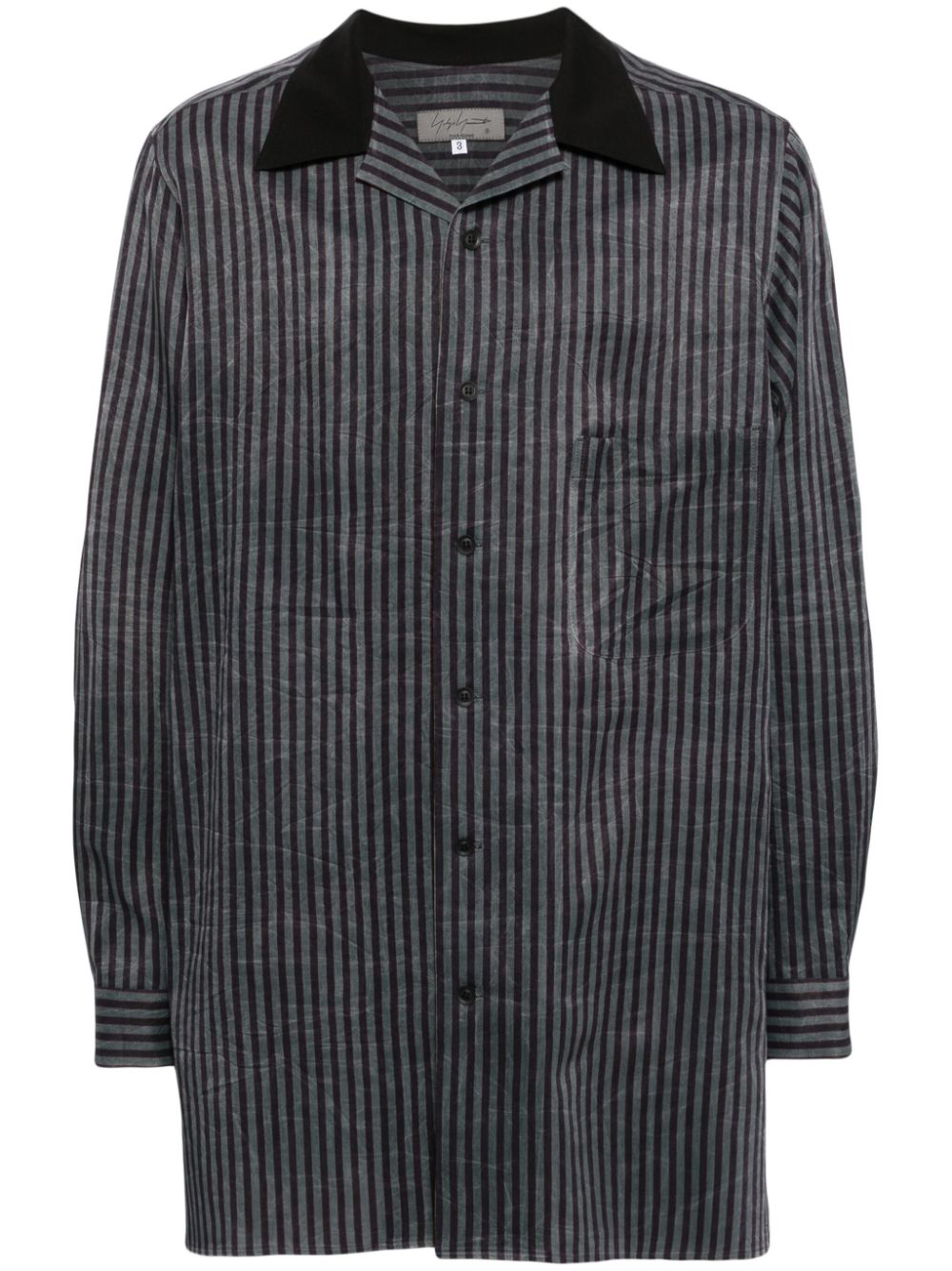 Yohji Yamamoto  striped open-collar shirt