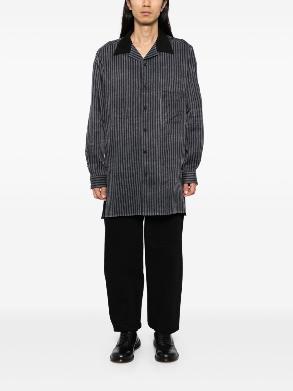 Yohji Yamamoto striped open-collar shirt