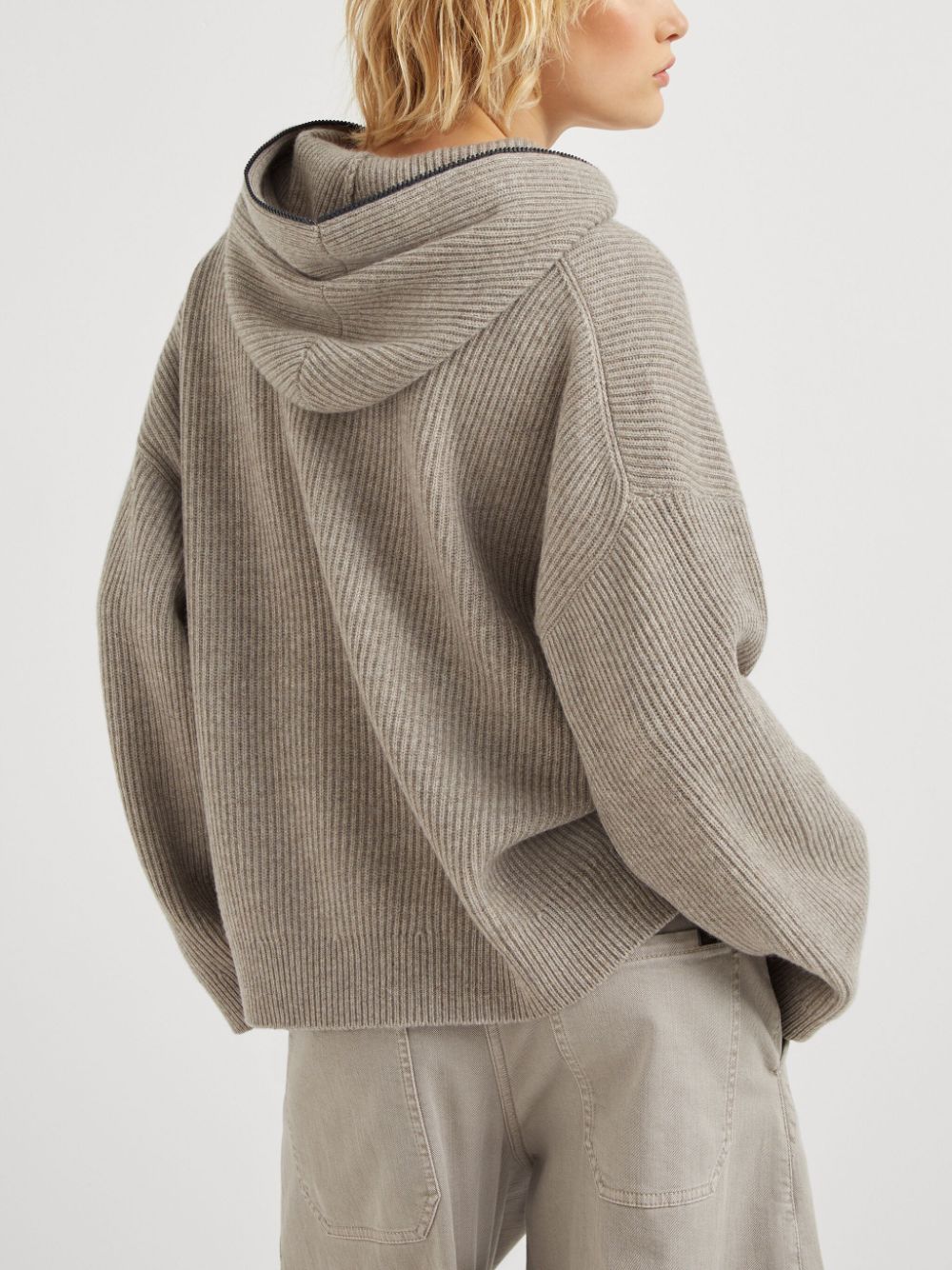 Brunello Cucinelli hooded ribbed knit cashmere sweater