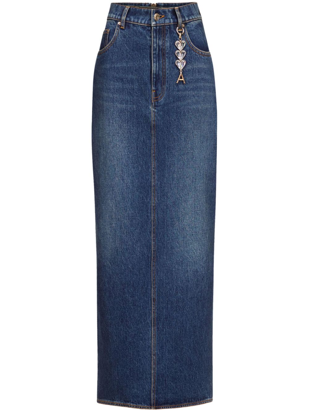 AREA  logo-charm denim midi skirt