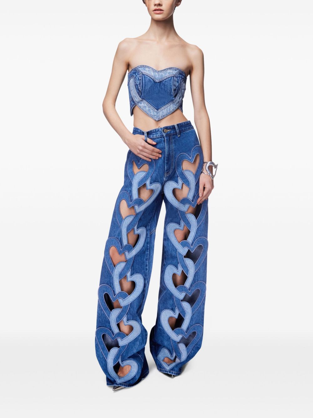 AREA  Heart cut-out wide-leg jeans