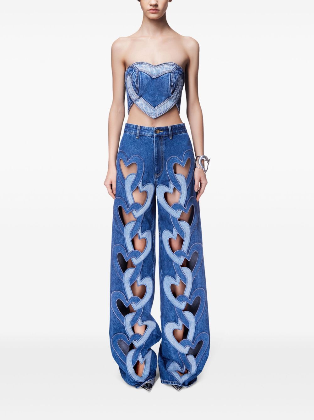 AREA  Heart cut-out wide-leg jeans