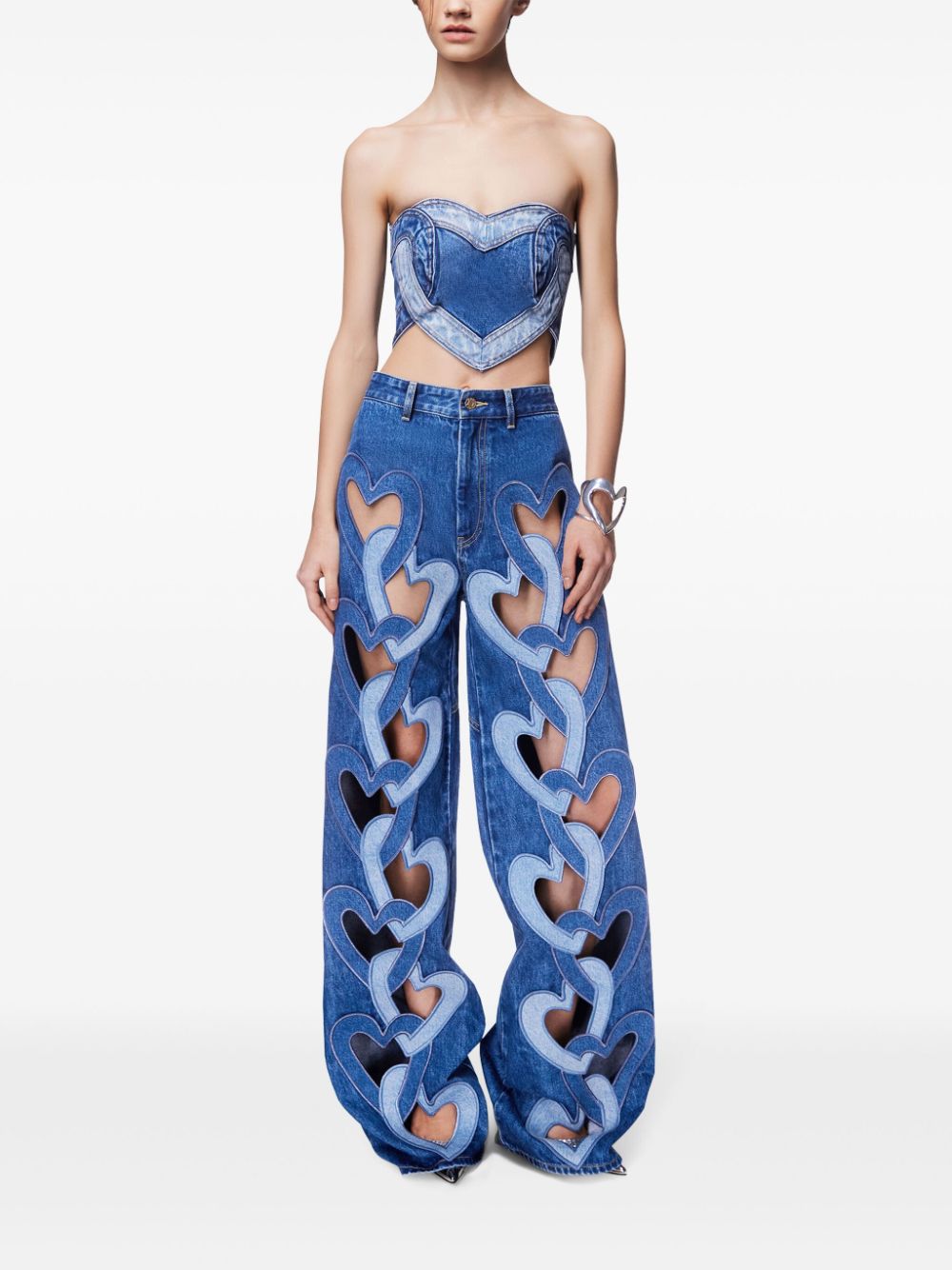 AREA  Heart cut-out wide-leg jeans