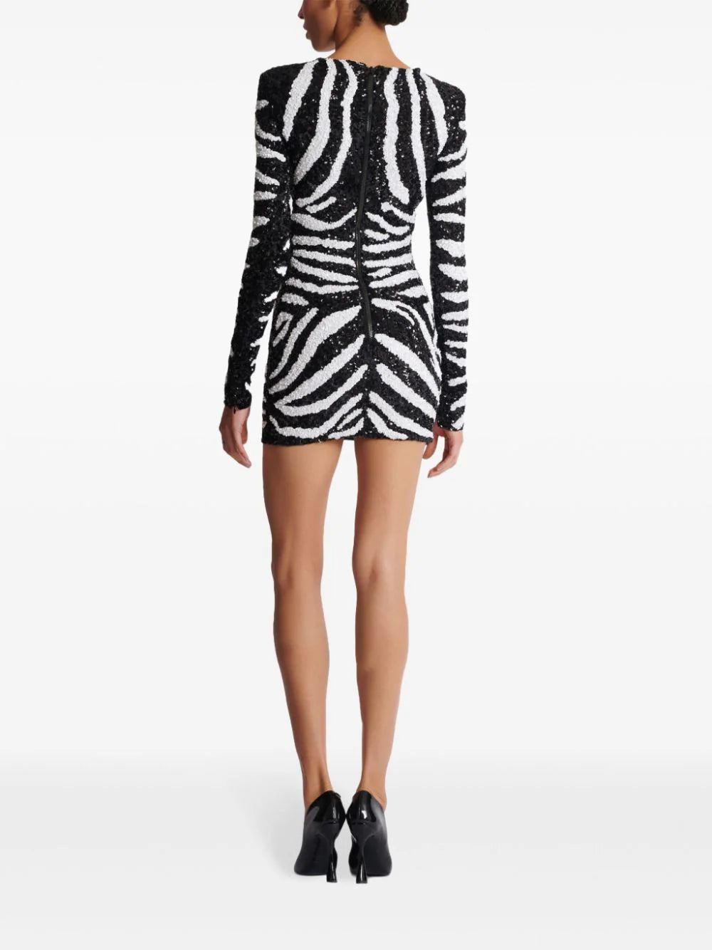 Balmain zebra-pattern sequin-embellished dress