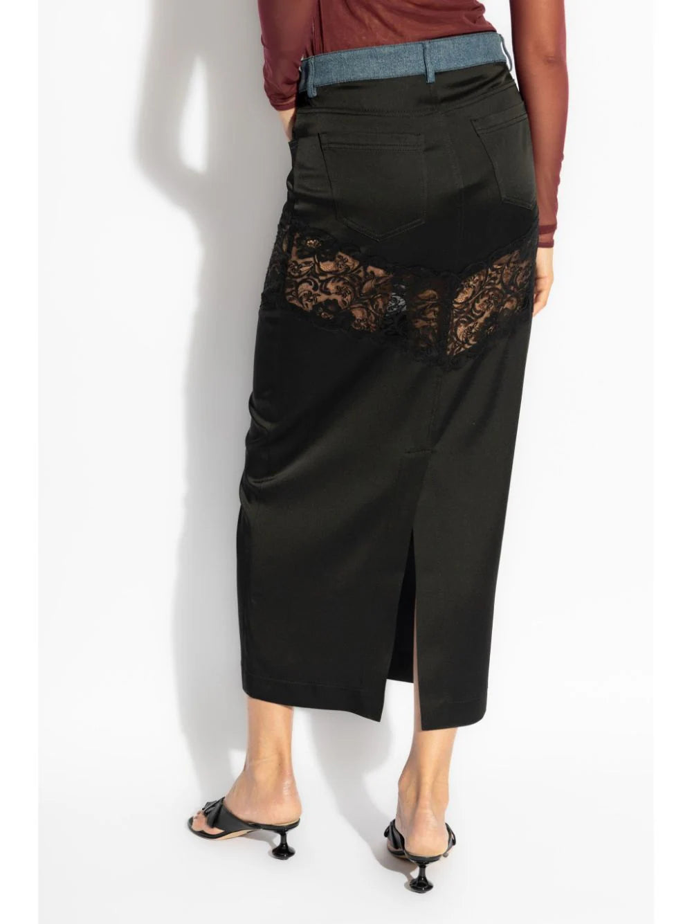 Blumarine  long straight skirt with lace insert