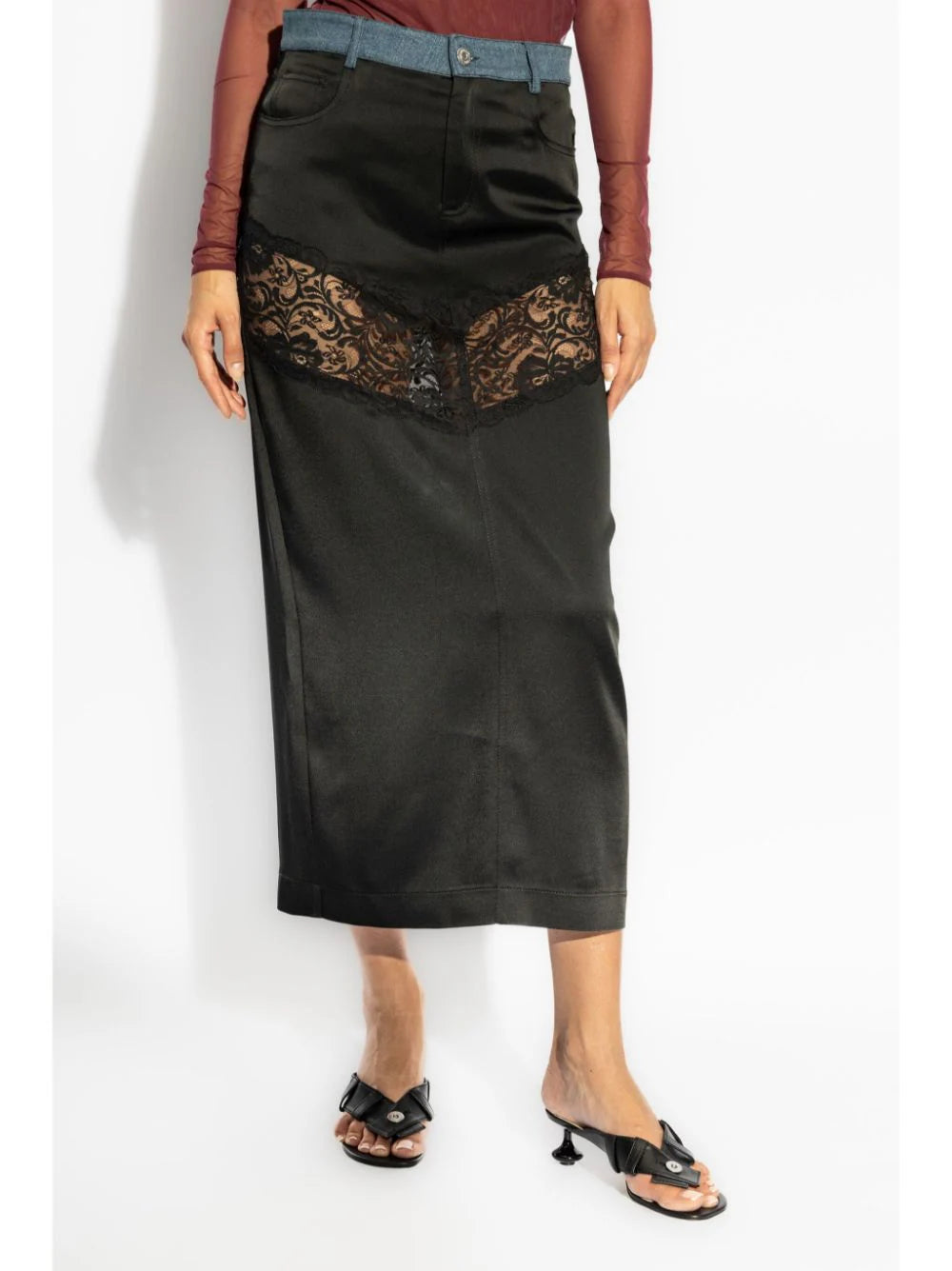 Blumarine  long straight skirt with lace insert