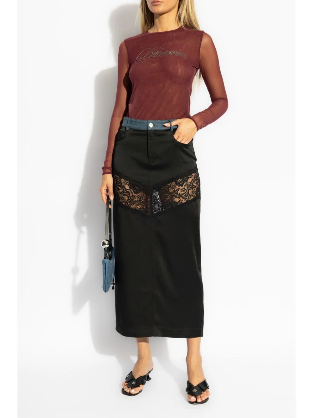 Blumarine  long straight skirt with lace insert