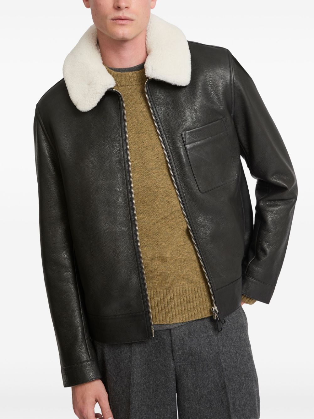 Yves Salomon  shearling collar leather jacket