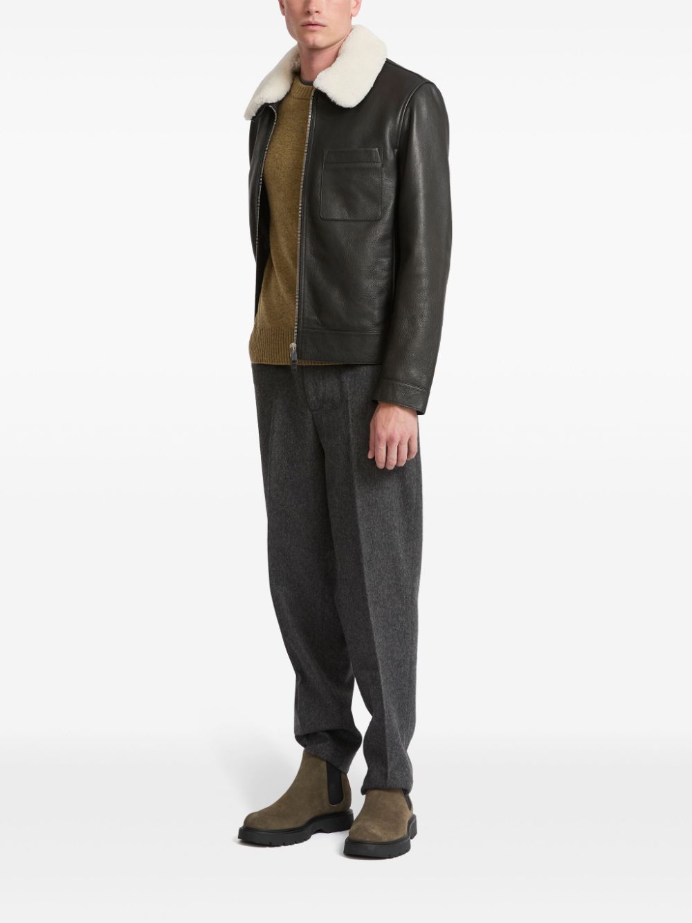 Yves Salomon  shearling collar leather jacket