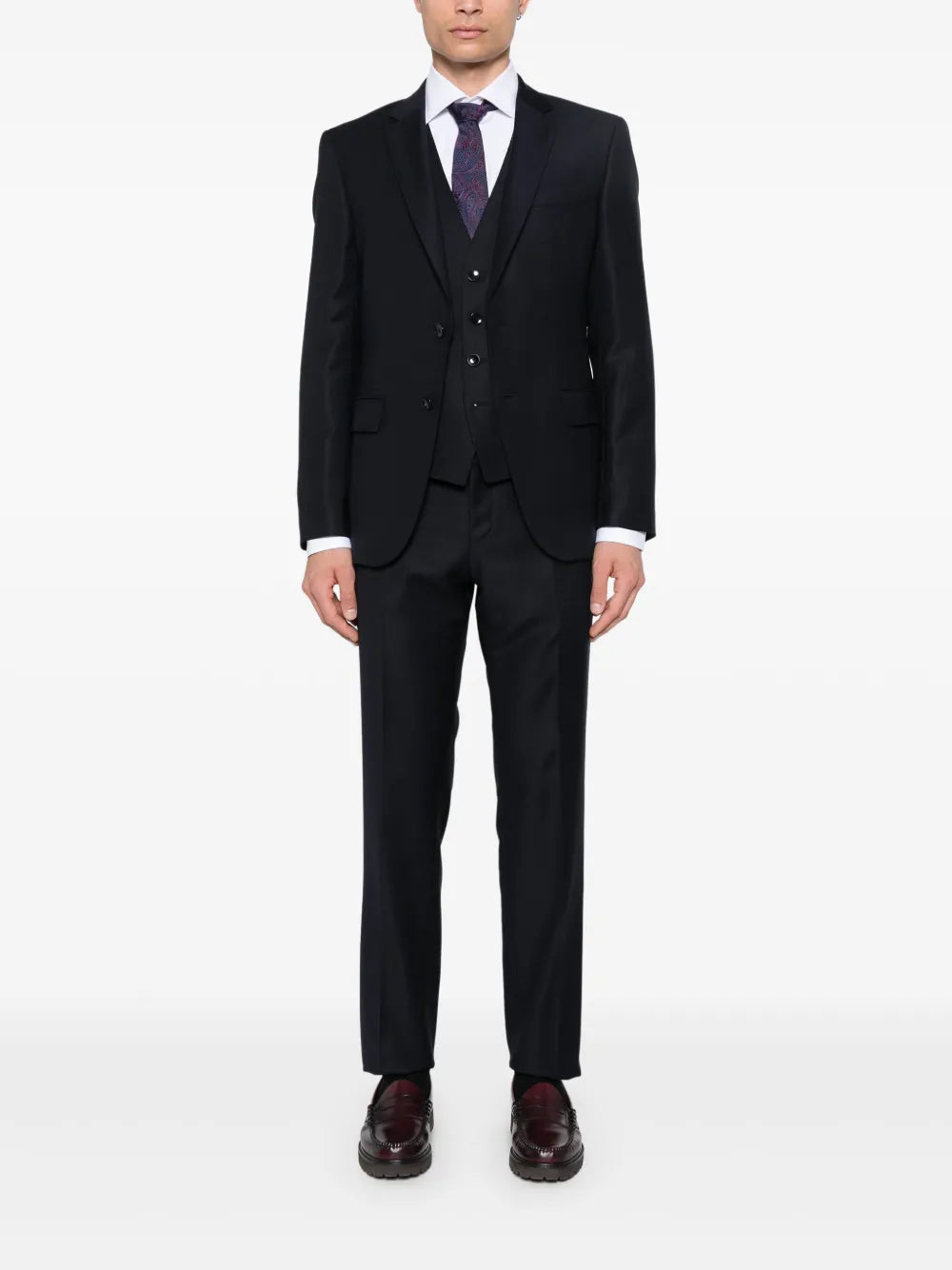 BOSS  micro-pattern virgin-wool suit