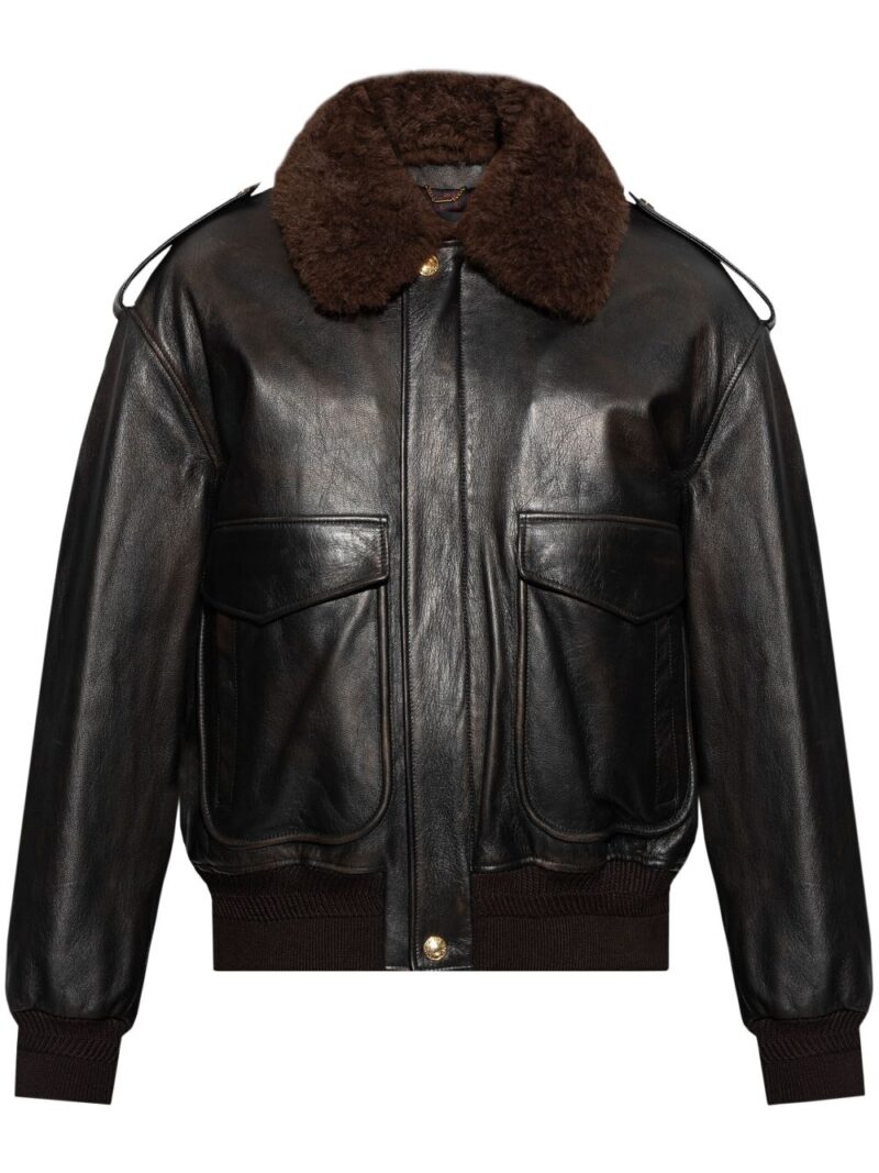 Versace  logo-debossed leather jacket