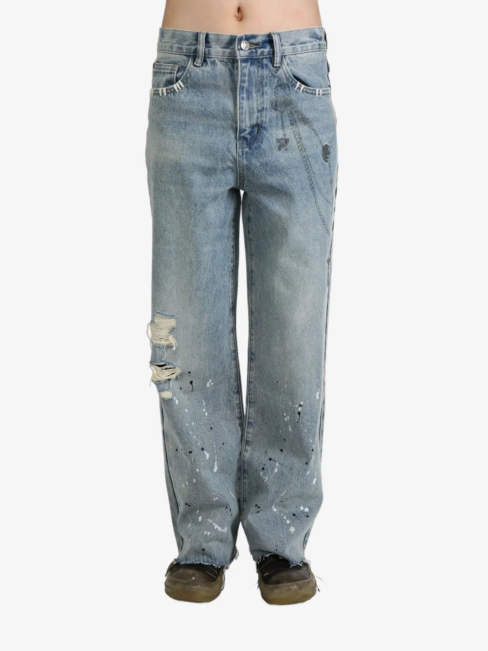 BIRTH OF ROYAL CHILD  chain-print appliqué loose-fit jeans