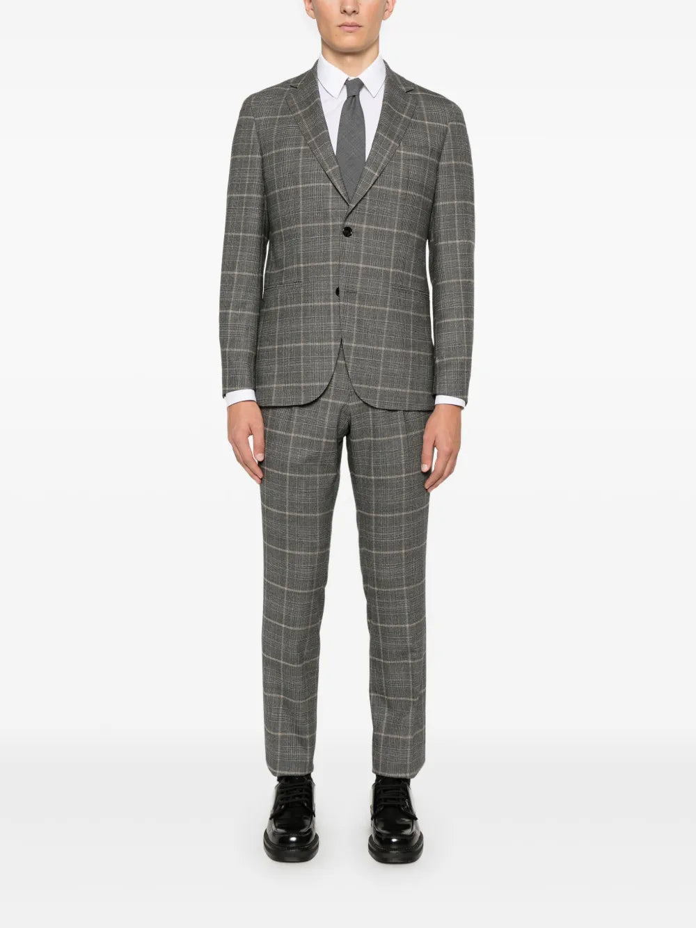 BOSS checked stretch-wool suit