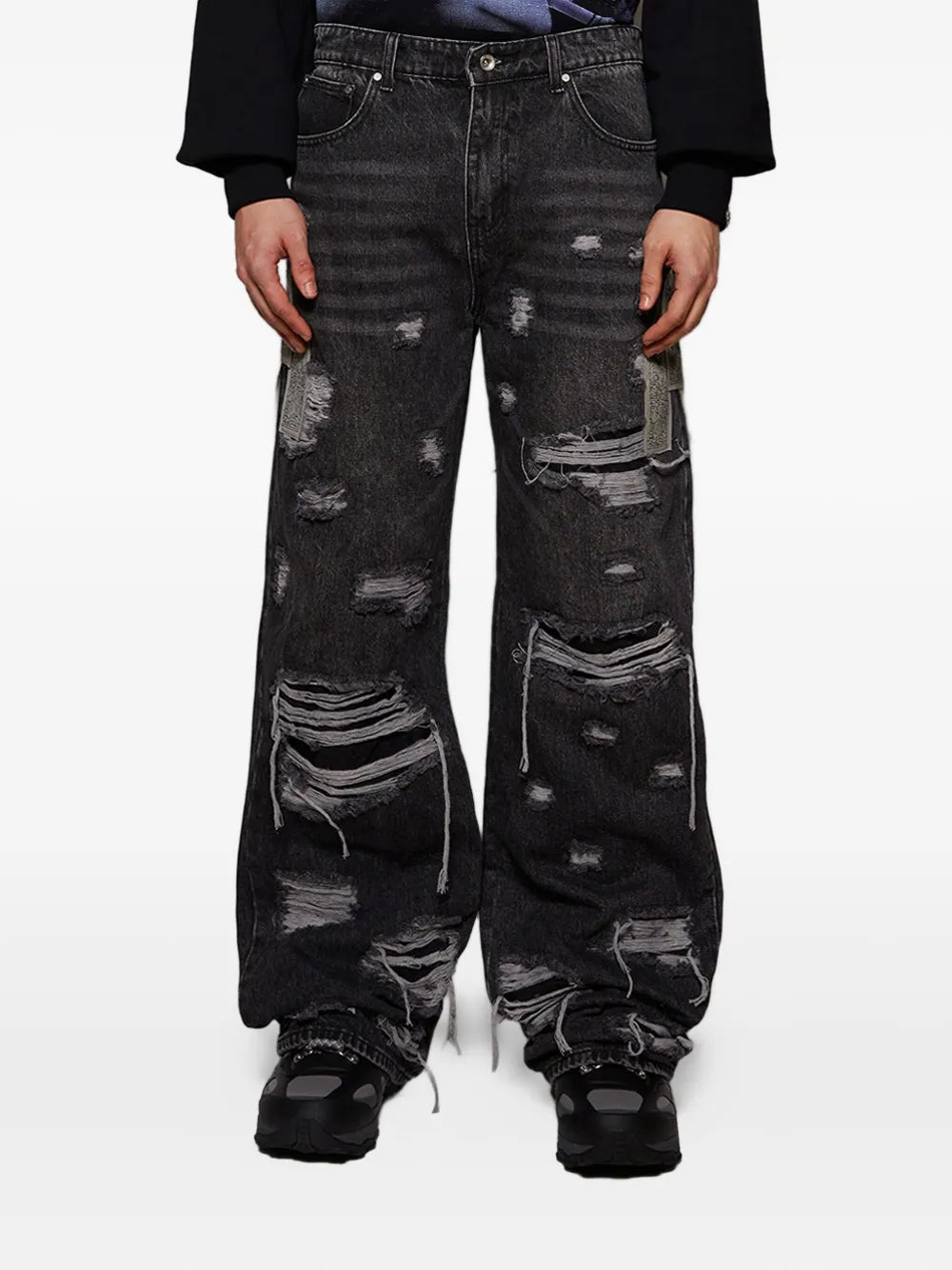 Who Decides War  distressed wide-leg jeans