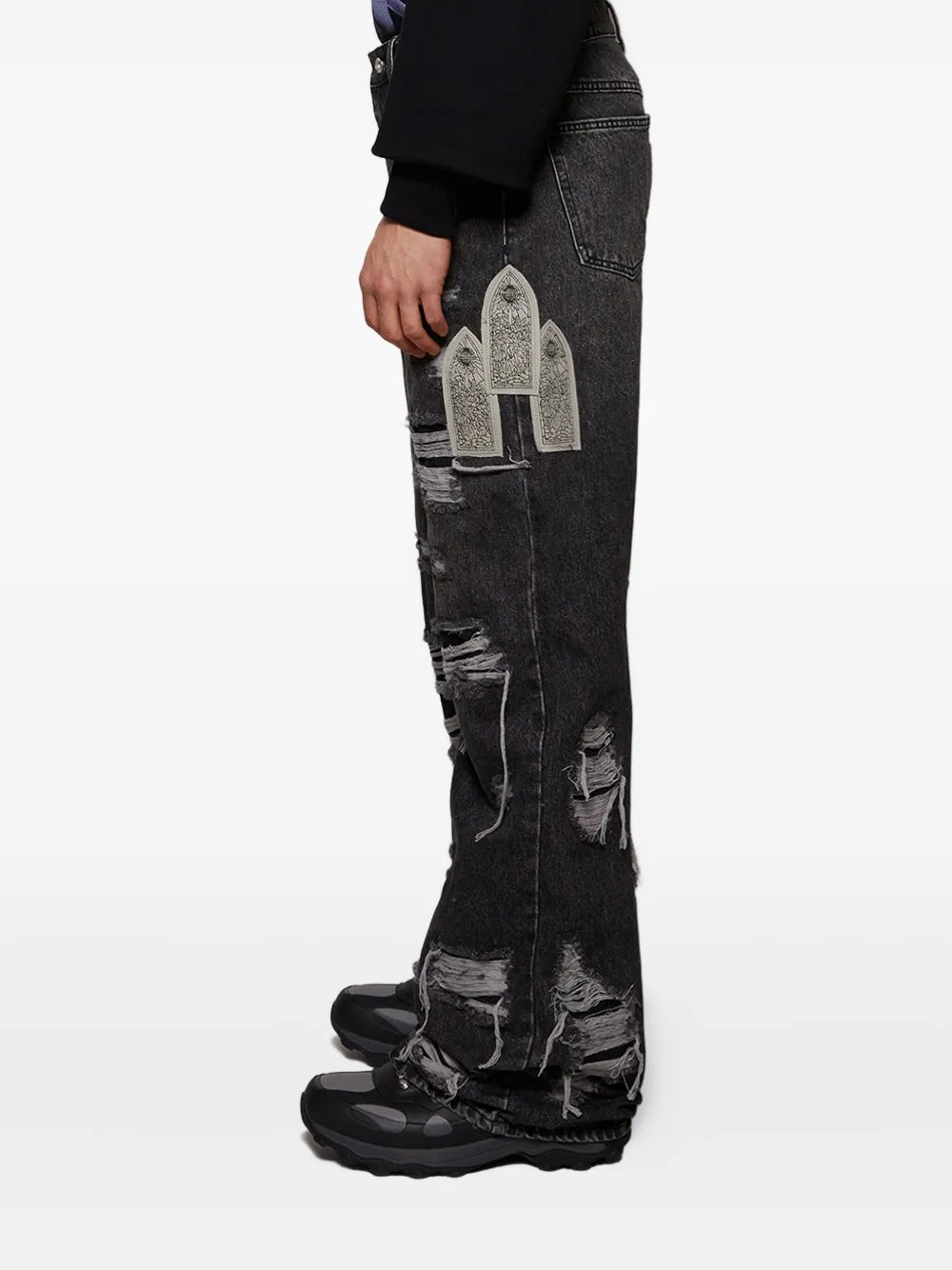 Who Decides War  distressed wide-leg jeans