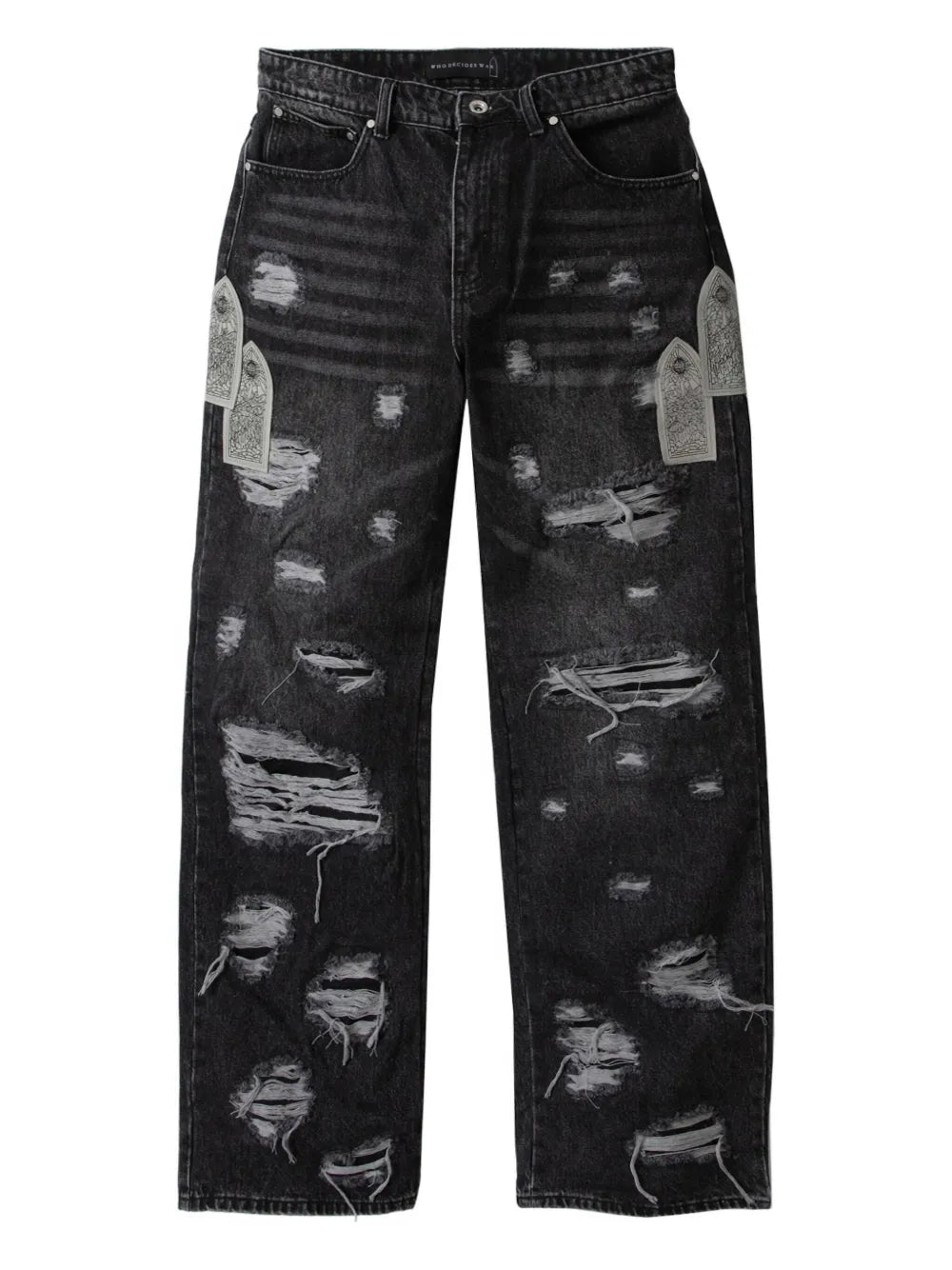 Who Decides War  distressed wide-leg jeans