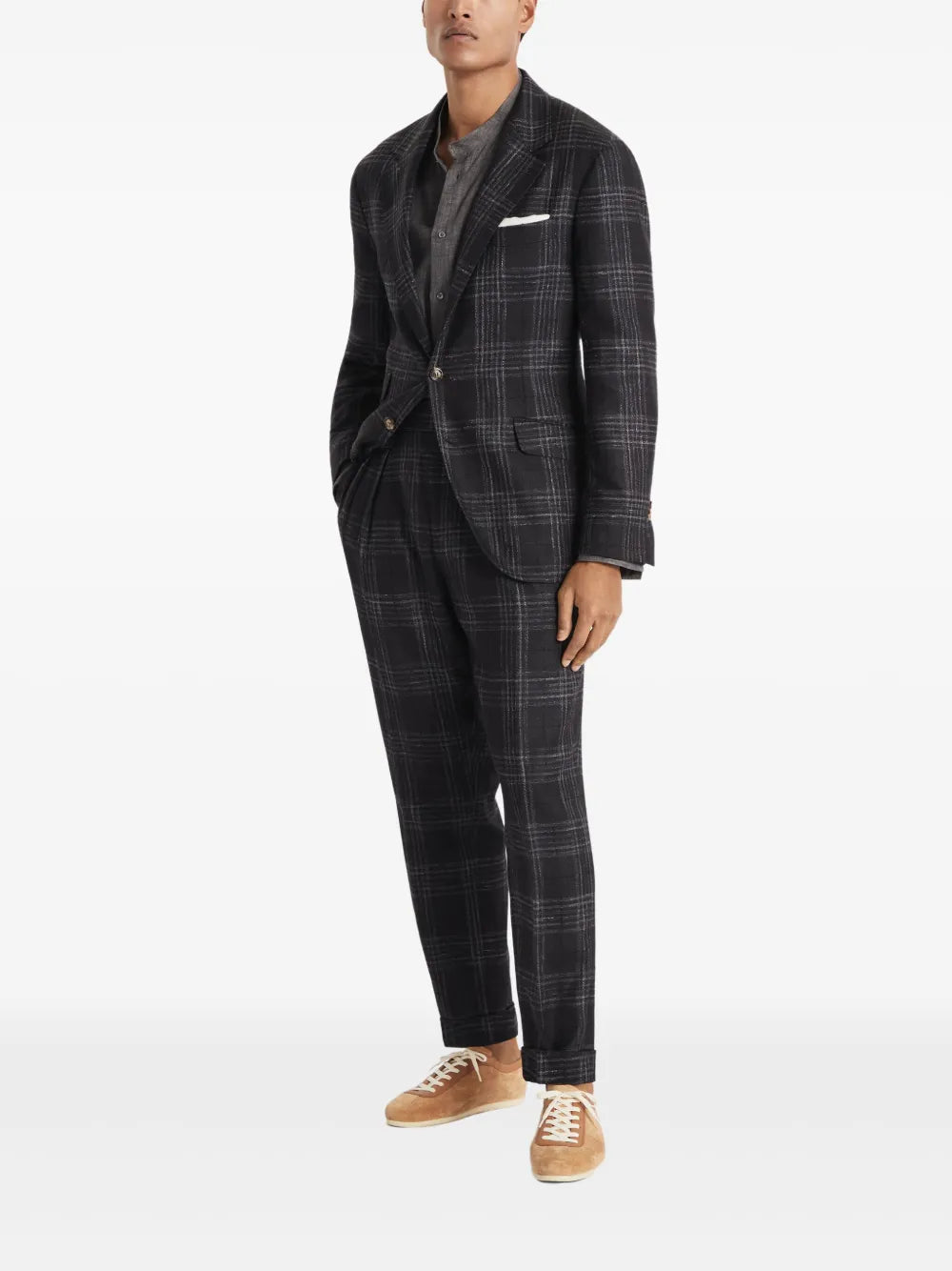 Brunello Cucinelli  eco linen band-collar shirt