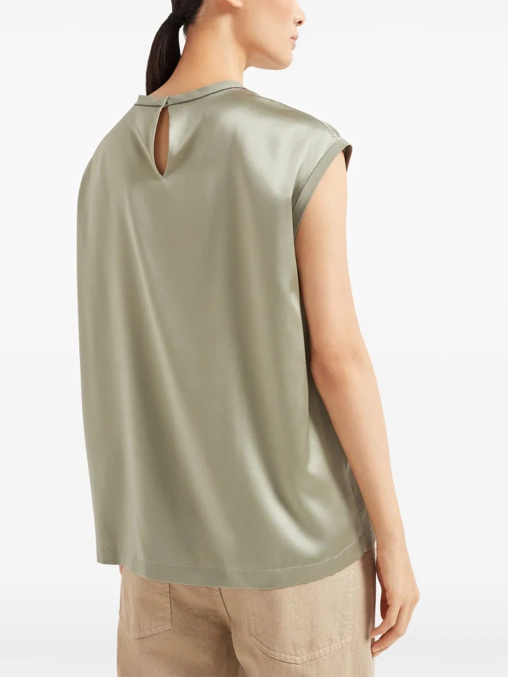 Brunello Cucinelli Monili-embellished satin T-shirt