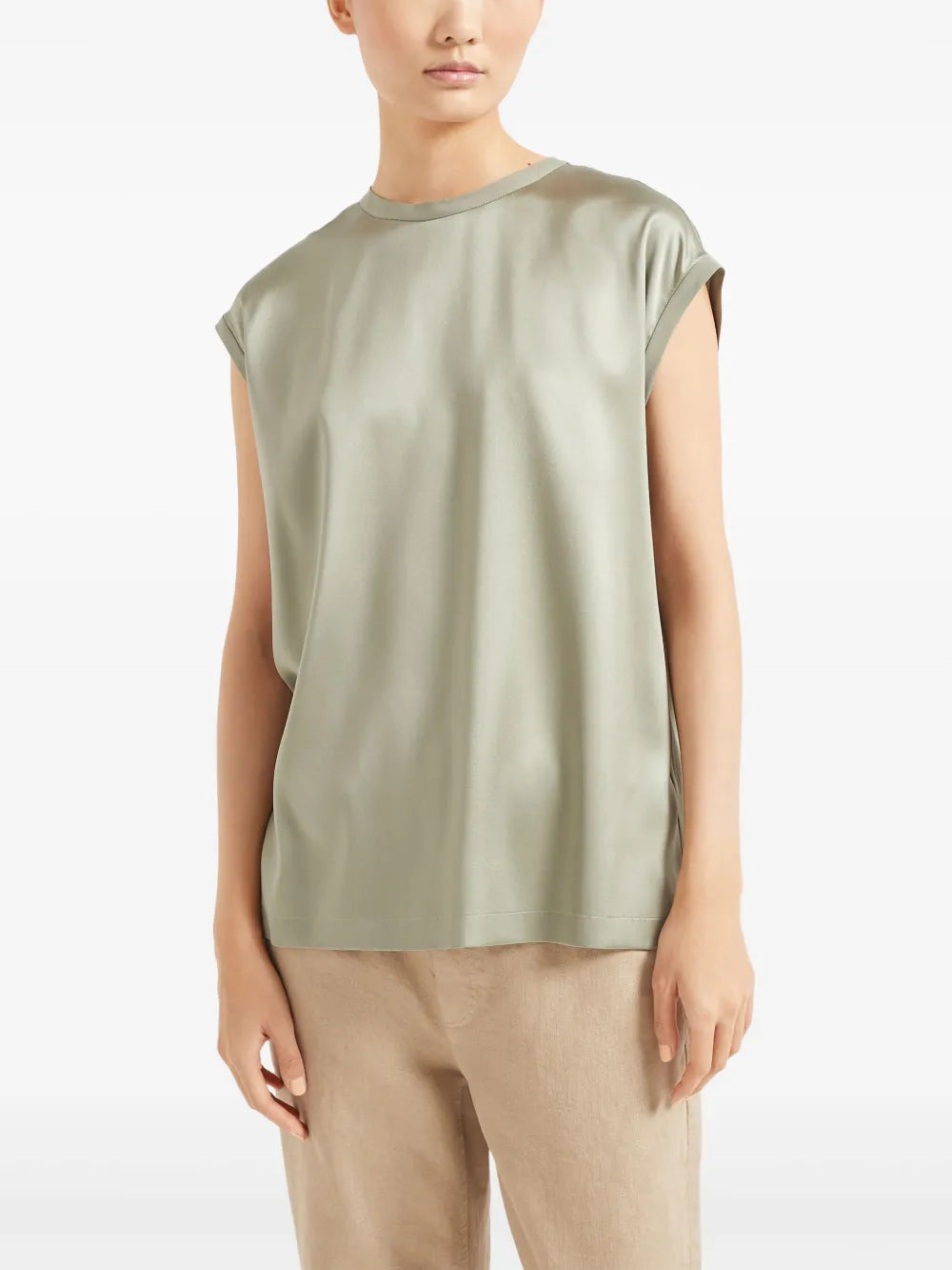 Brunello Cucinelli Monili-embellished satin T-shirt