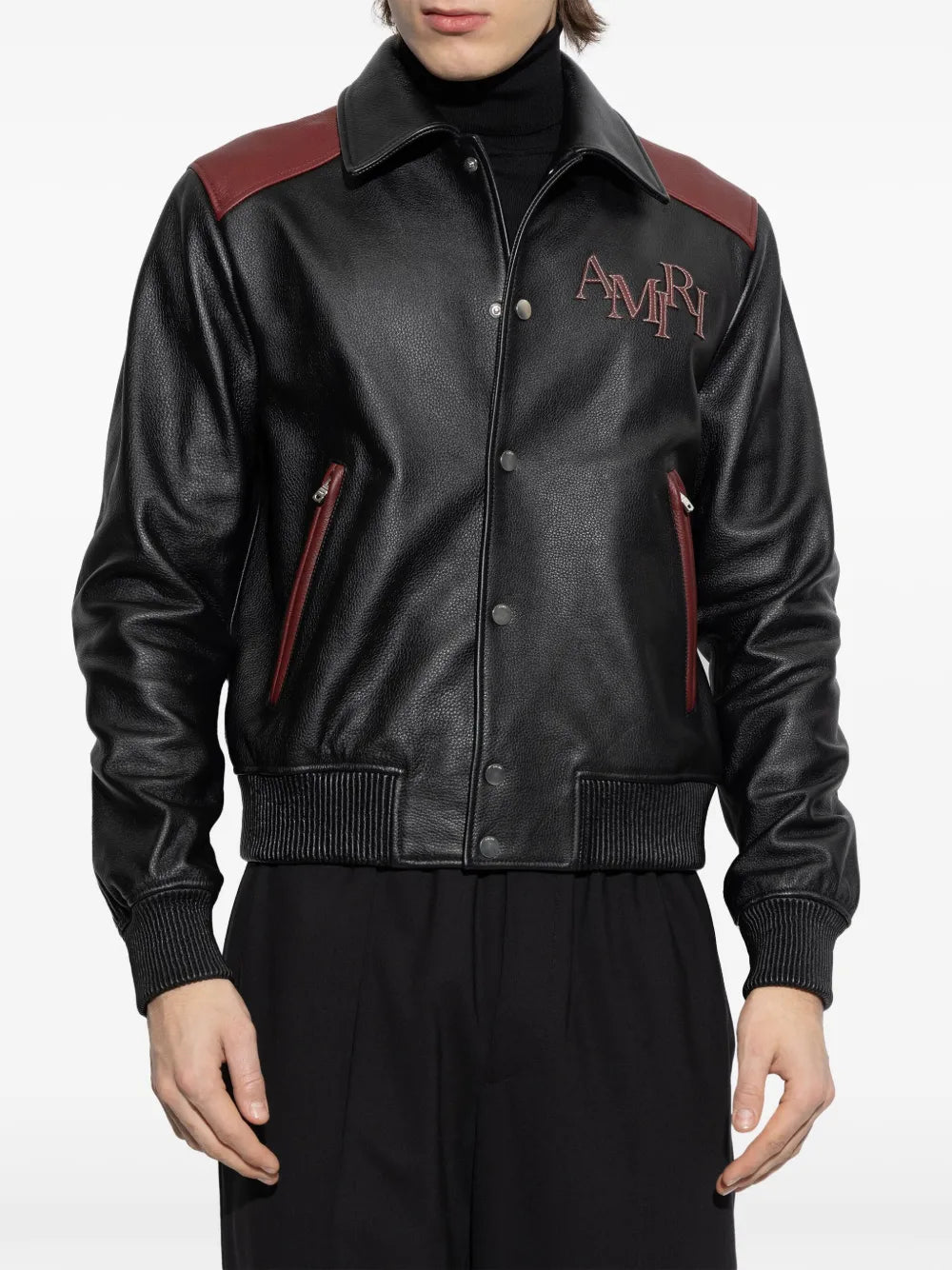 AMIRI  logo-patch leather jacket