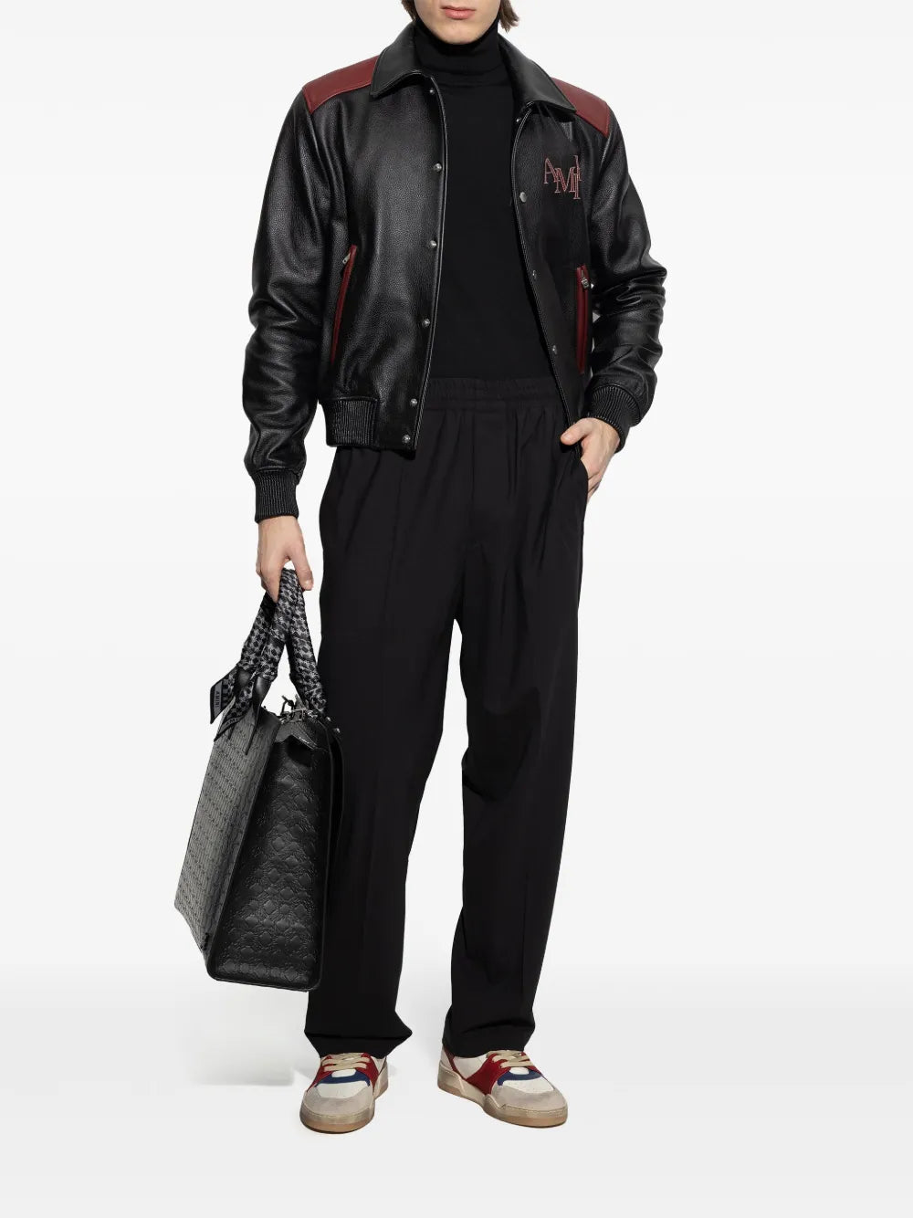 AMIRI  logo-patch leather jacket