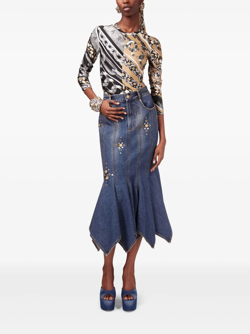 AREA  stud-detail midi skirt