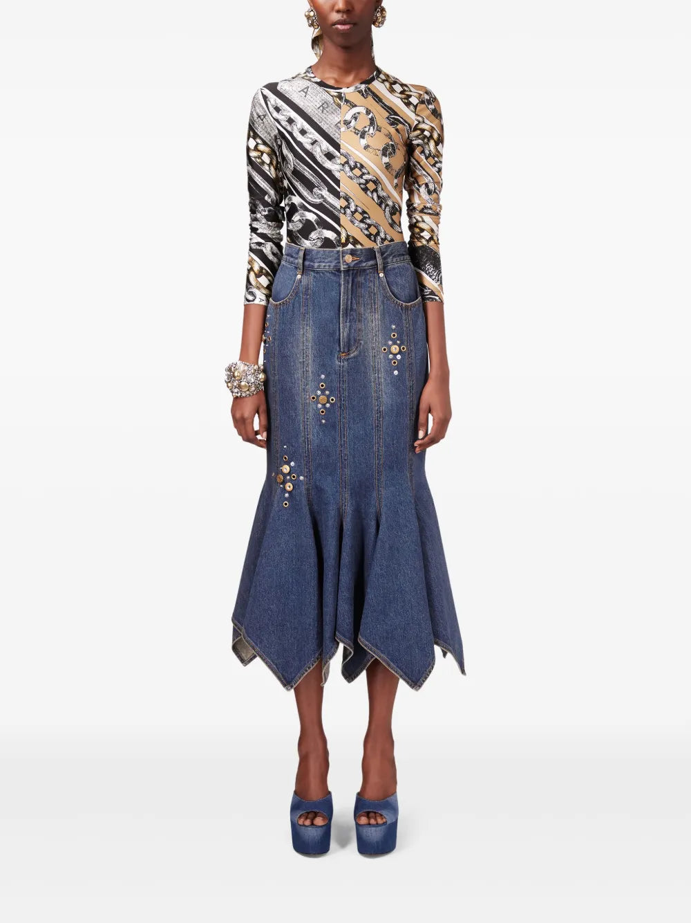 AREA  stud-detail midi skirt
