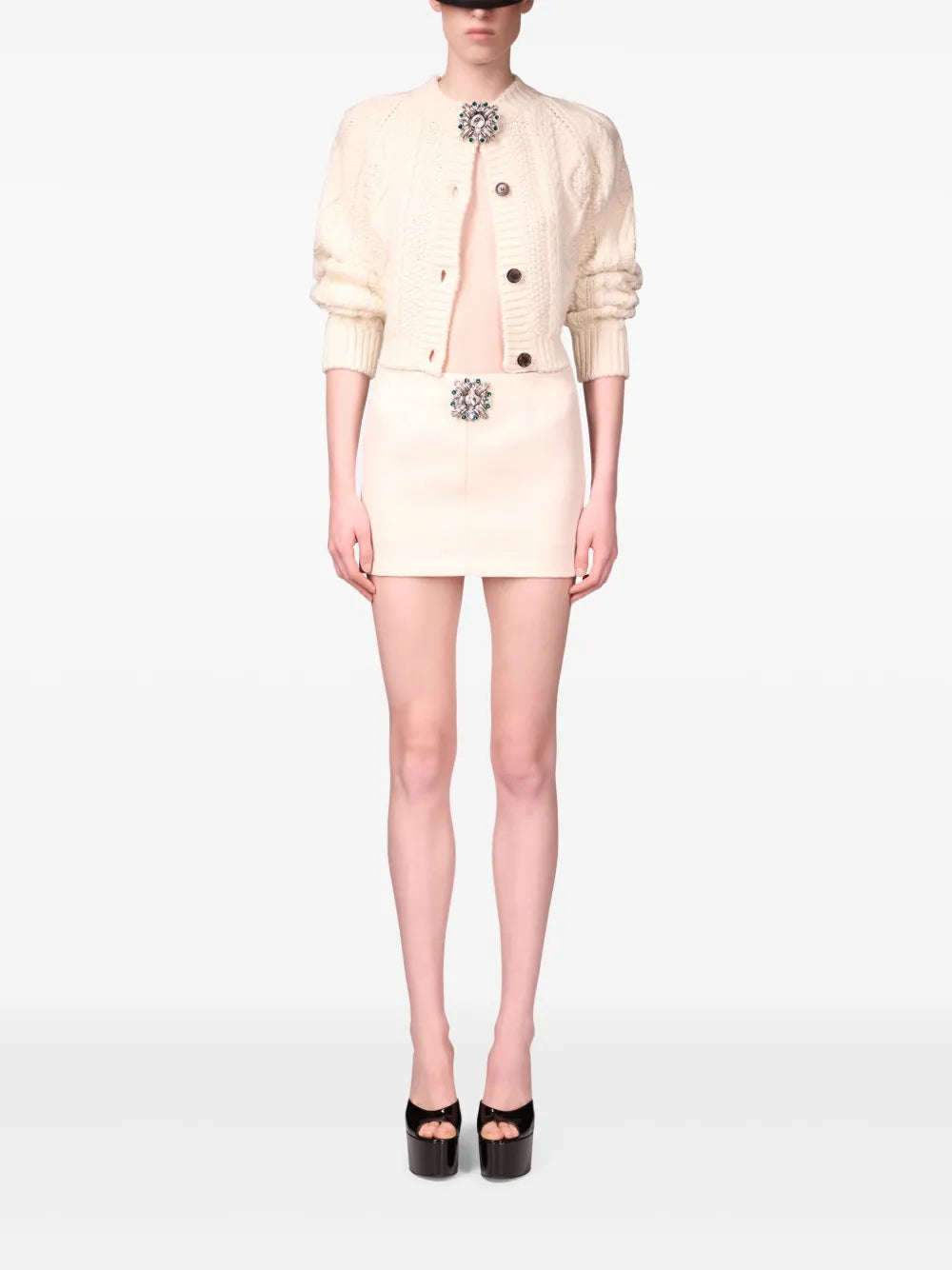 AREA  brooch-detail mini skirt