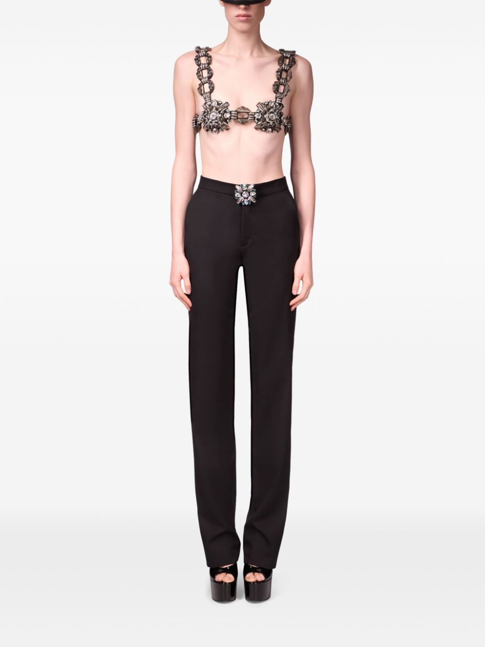 AREA crystal brooch trousers