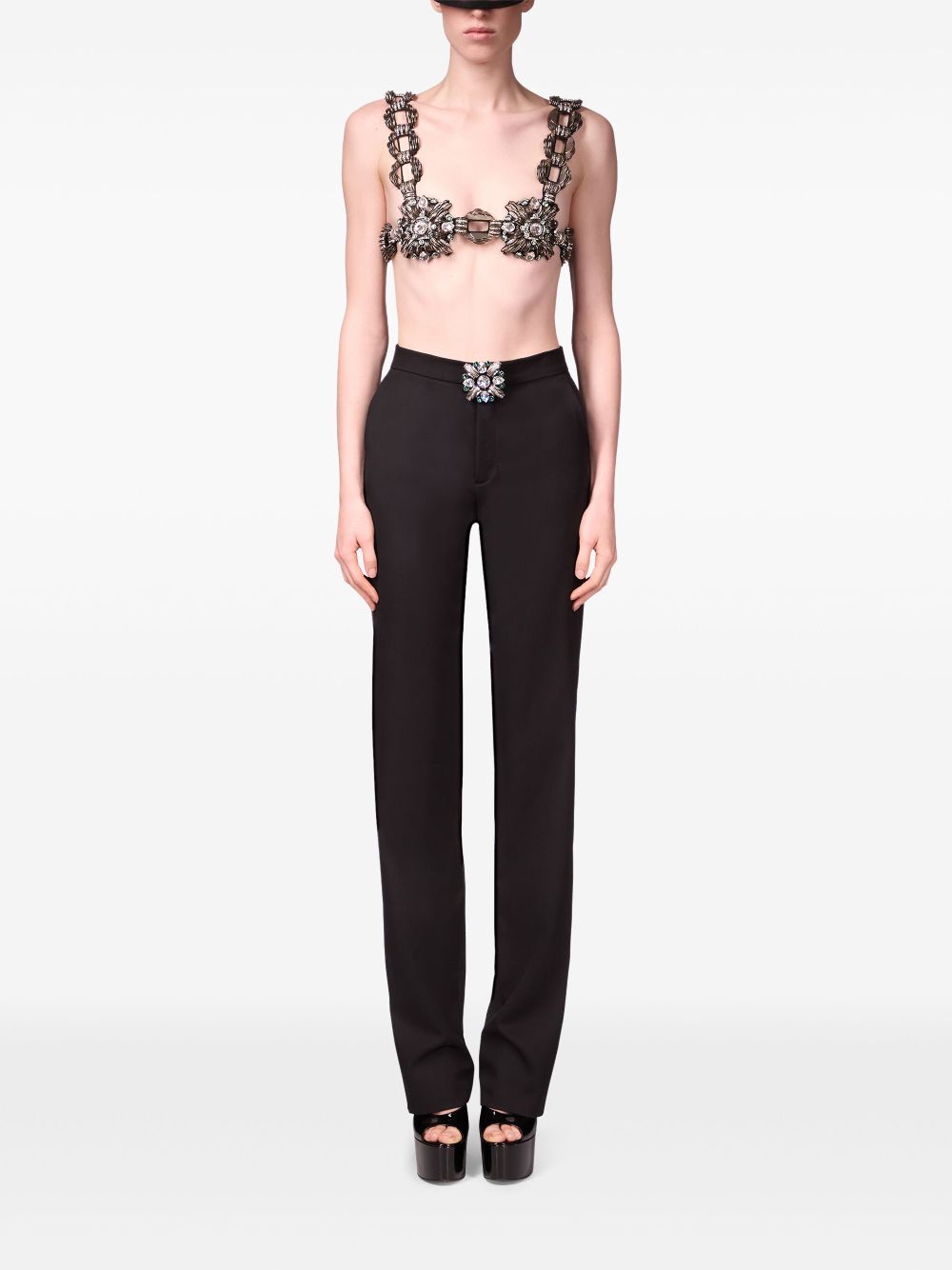 AREA  crystal-brooch bra top