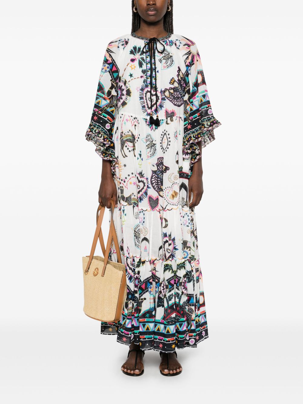 Camilla  wide-sleeve gathered maxi dress