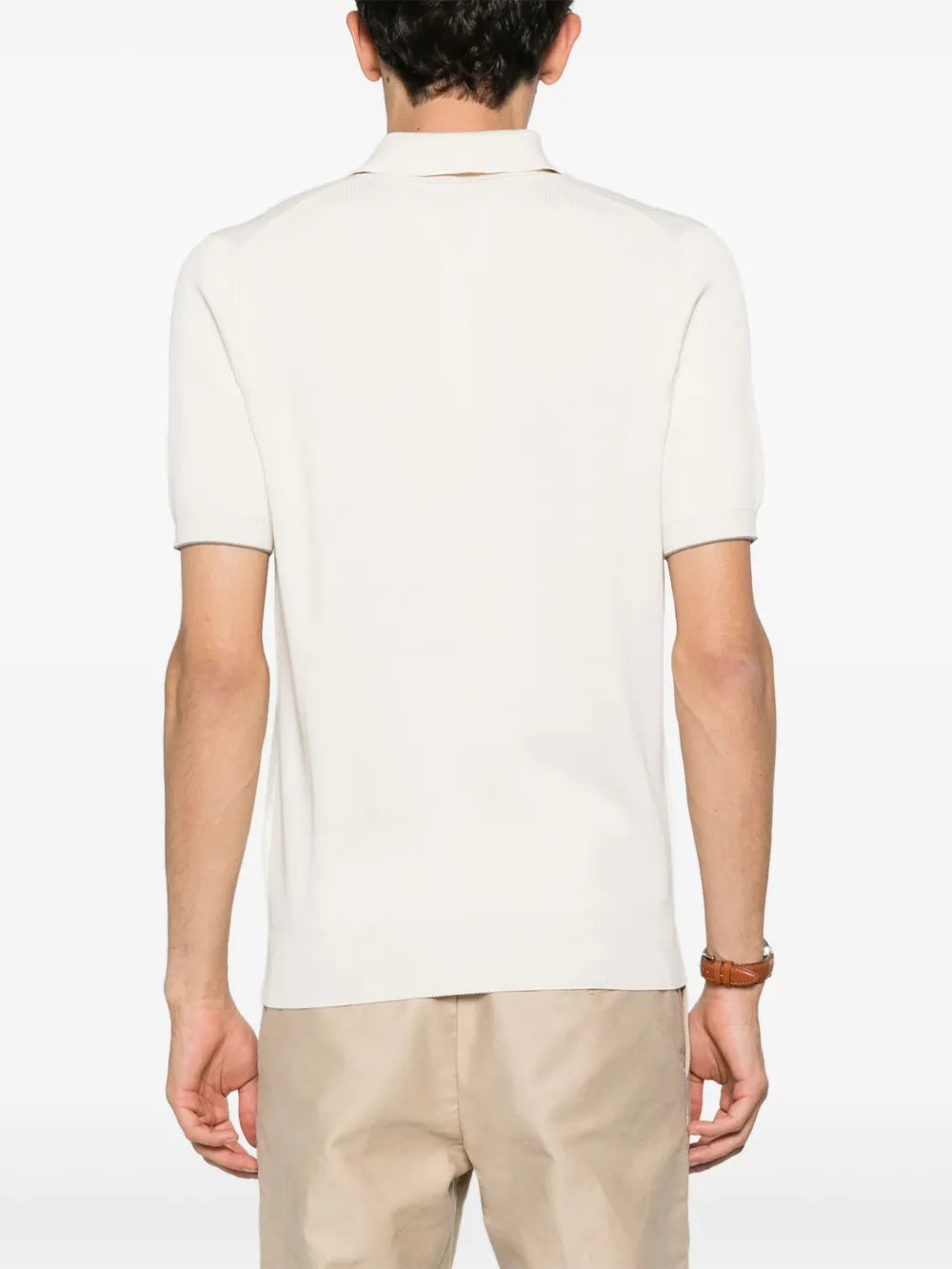 Brunello Cucinelli ecru fine-ribbed polo shirt
