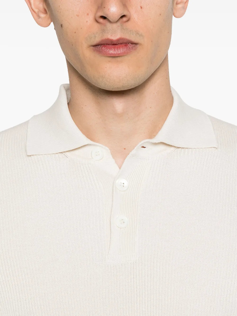 Brunello Cucinelli ecru fine-ribbed polo shirt