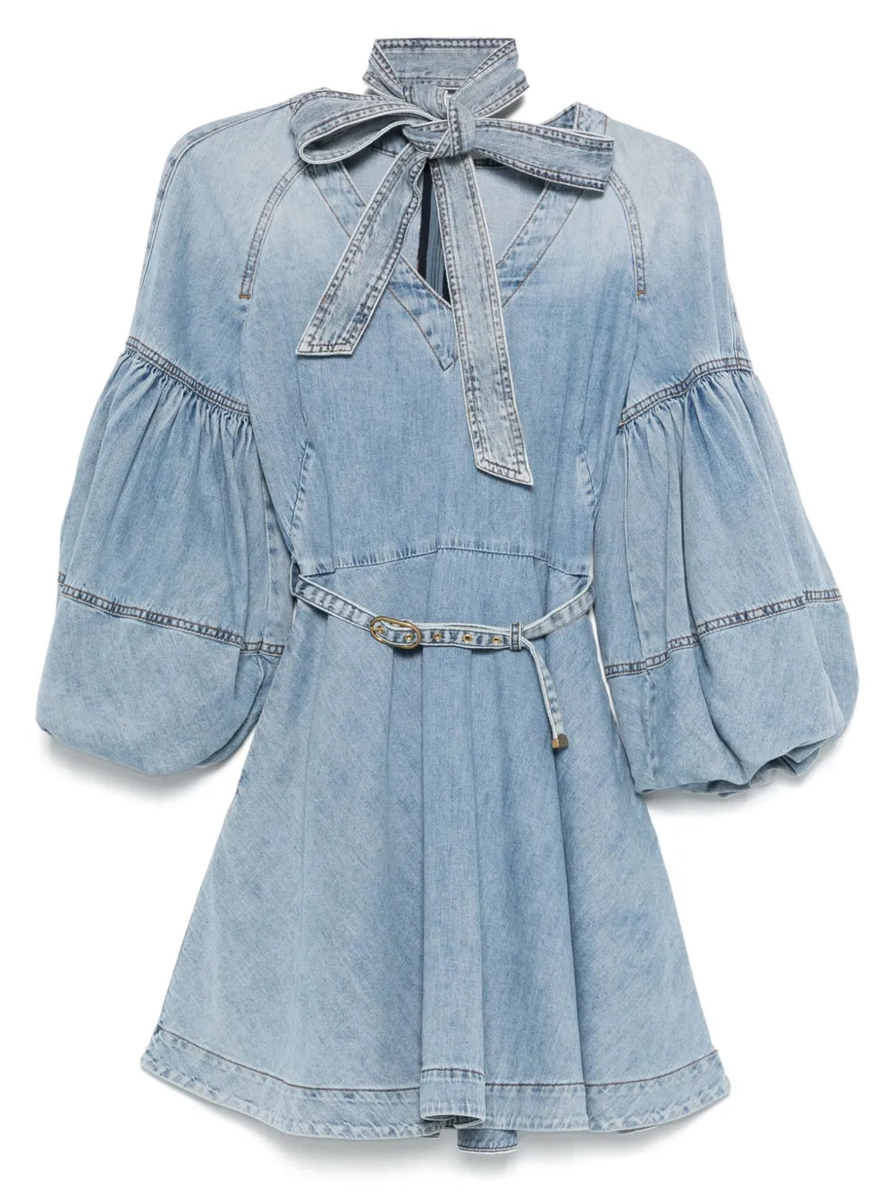 ZIMMERMANN  tie-neck denim mini dress