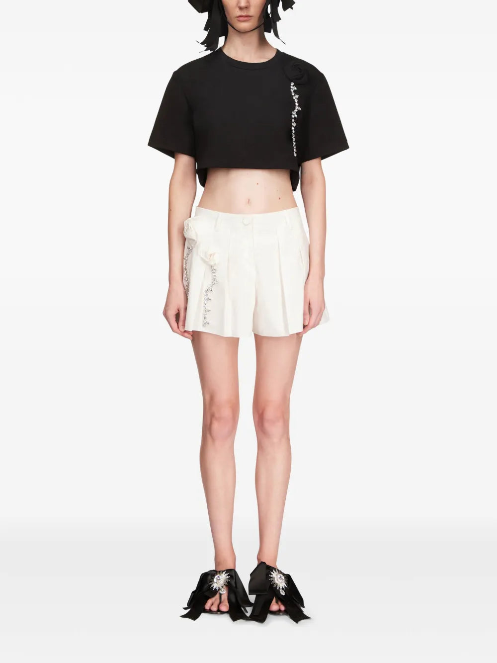 AREA crystal-embellished cropped t-shirt