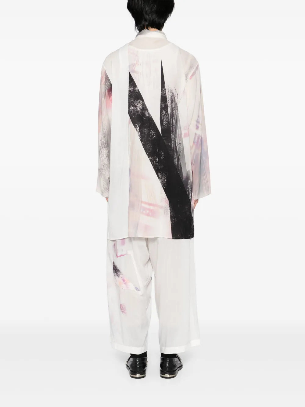 Yohji Yamamoto  printed asymmetric-collar shirt