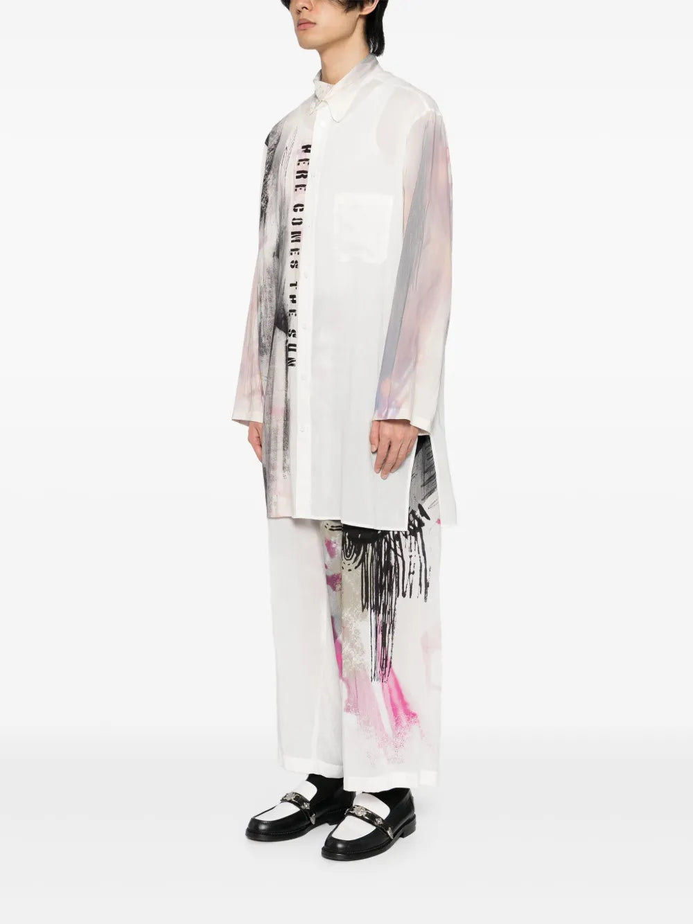 Yohji Yamamoto  printed asymmetric-collar shirt