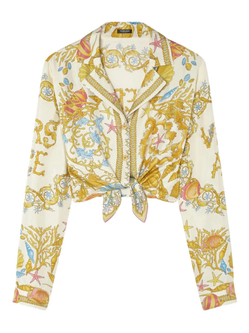 Versace  Underwater Barocco knotted cropped shirt
