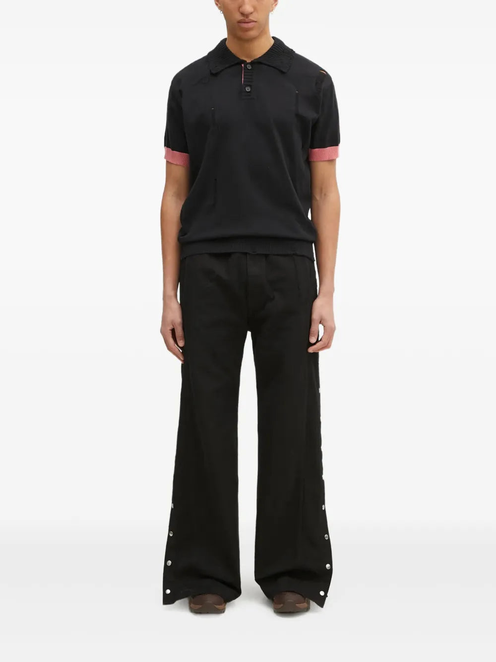 Andersson Bell  distressed ribbed-trims polo shirt