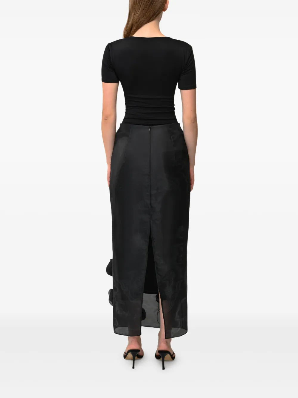 ANOUKI  floral-appliqué midi skirt