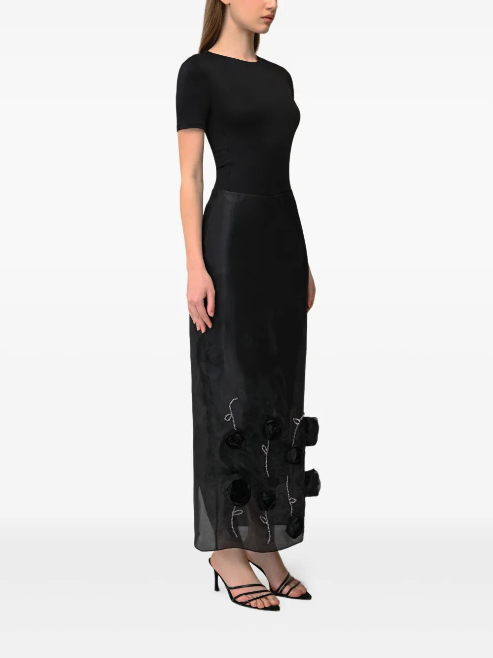 ANOUKI  floral-appliqué midi skirt