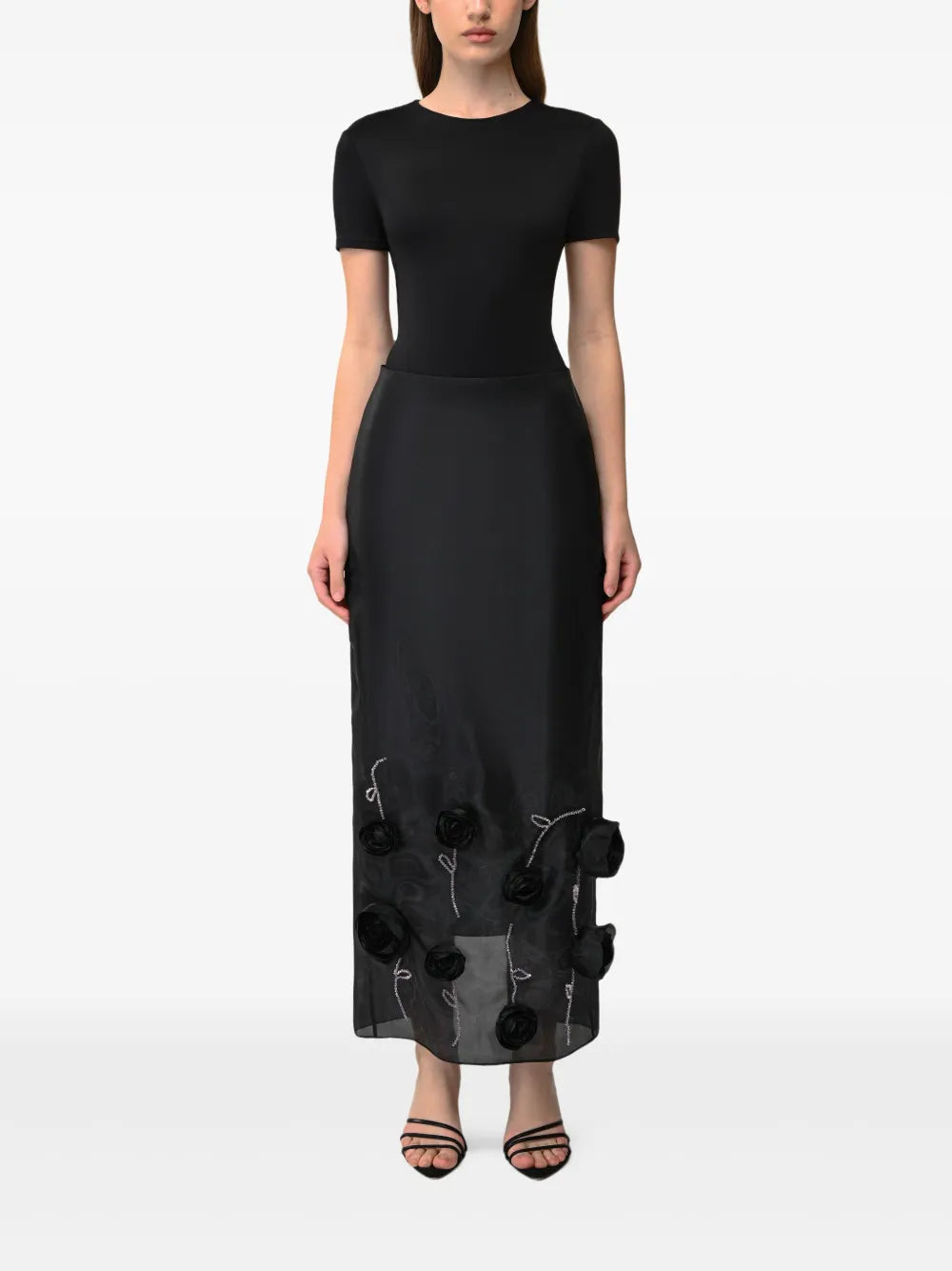 ANOUKI  floral-appliqué midi skirt