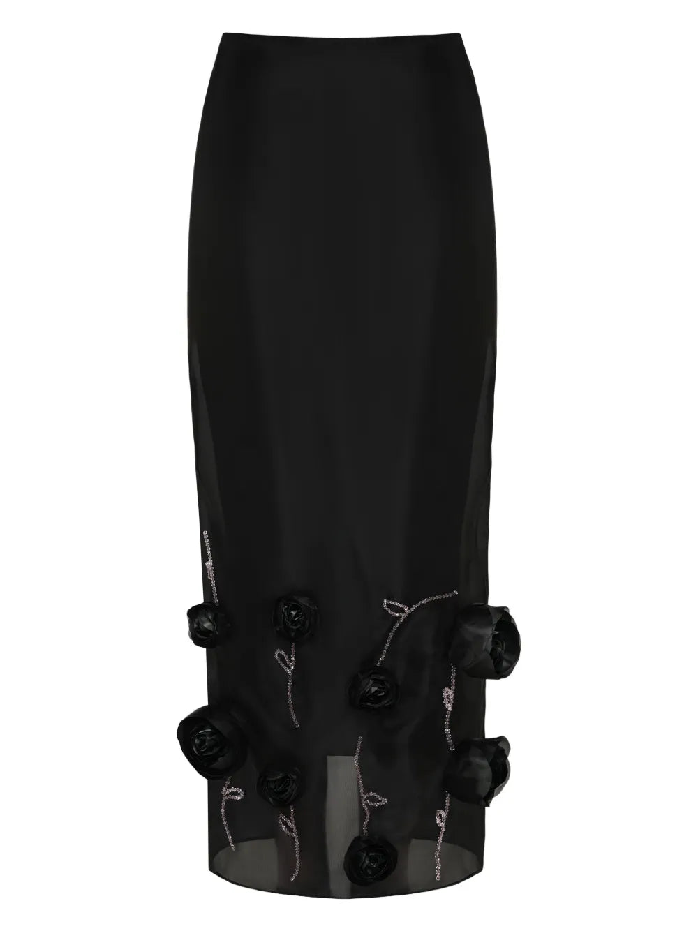 ANOUKI  floral-appliqué midi skirt