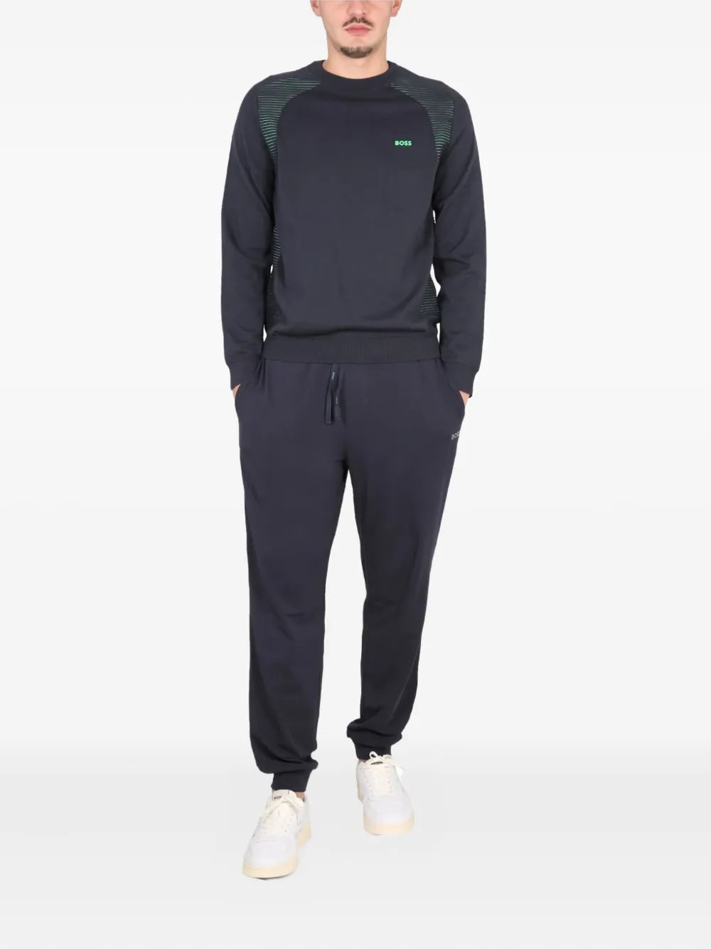 BOSS  striped-panel crew neck sweatshirt