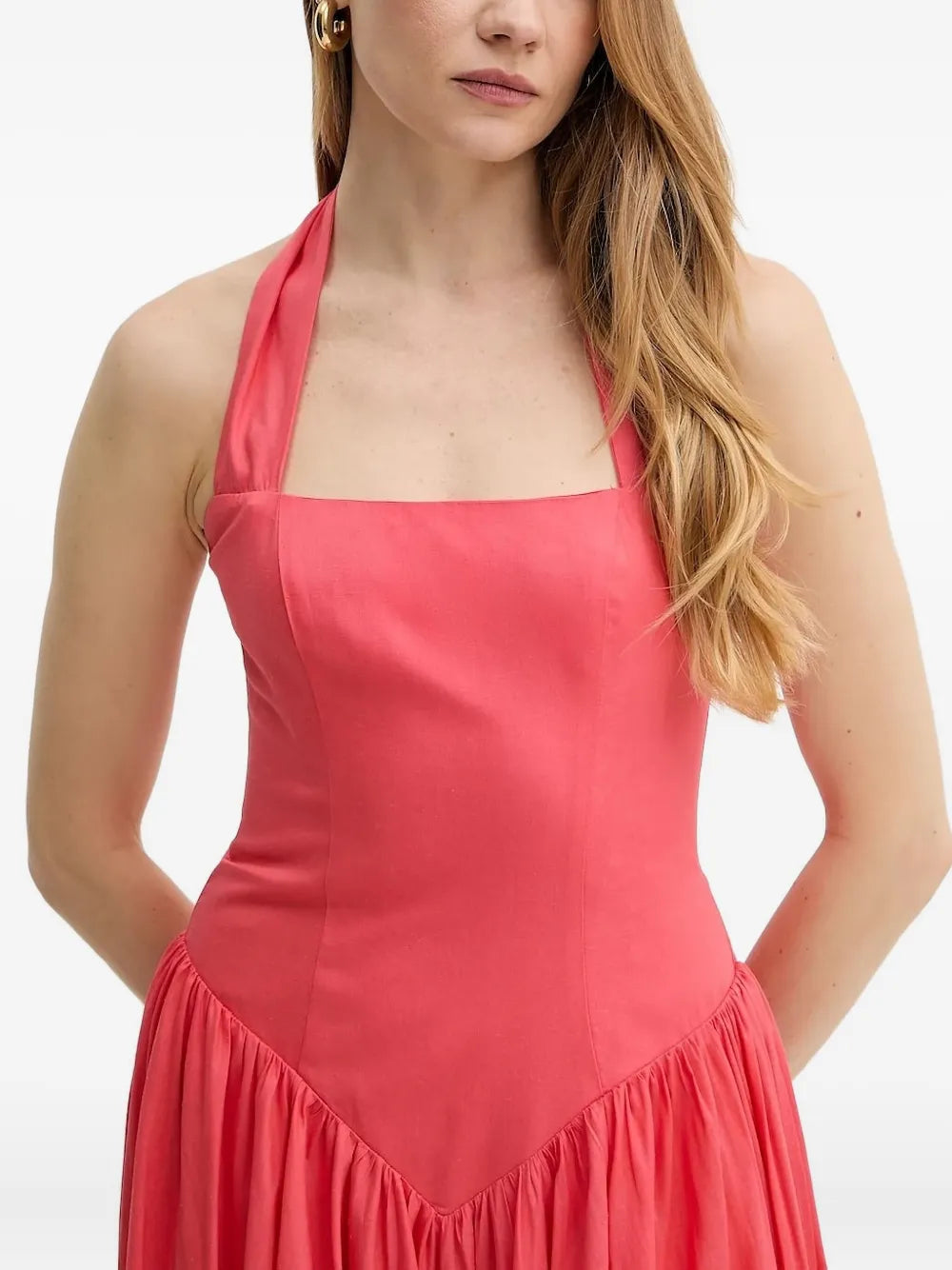 Bardot  halter-neck gathered-skirt midi dress