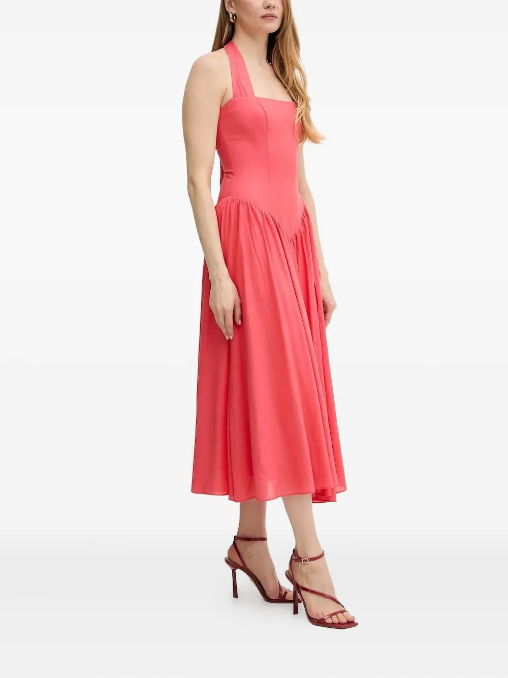Bardot  halter-neck gathered-skirt midi dress