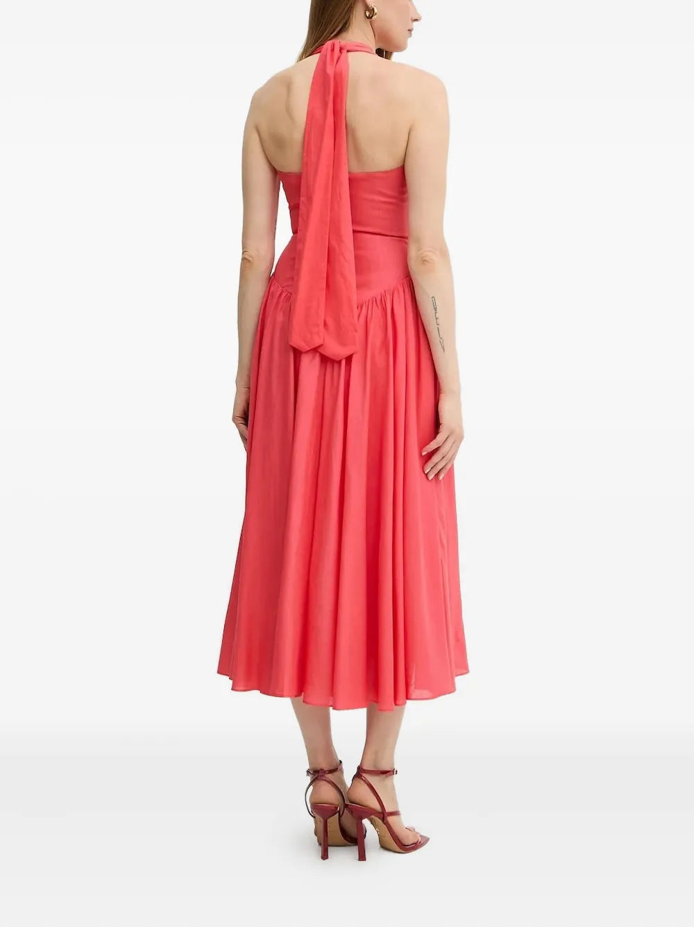 Bardot  halter-neck gathered-skirt midi dress
