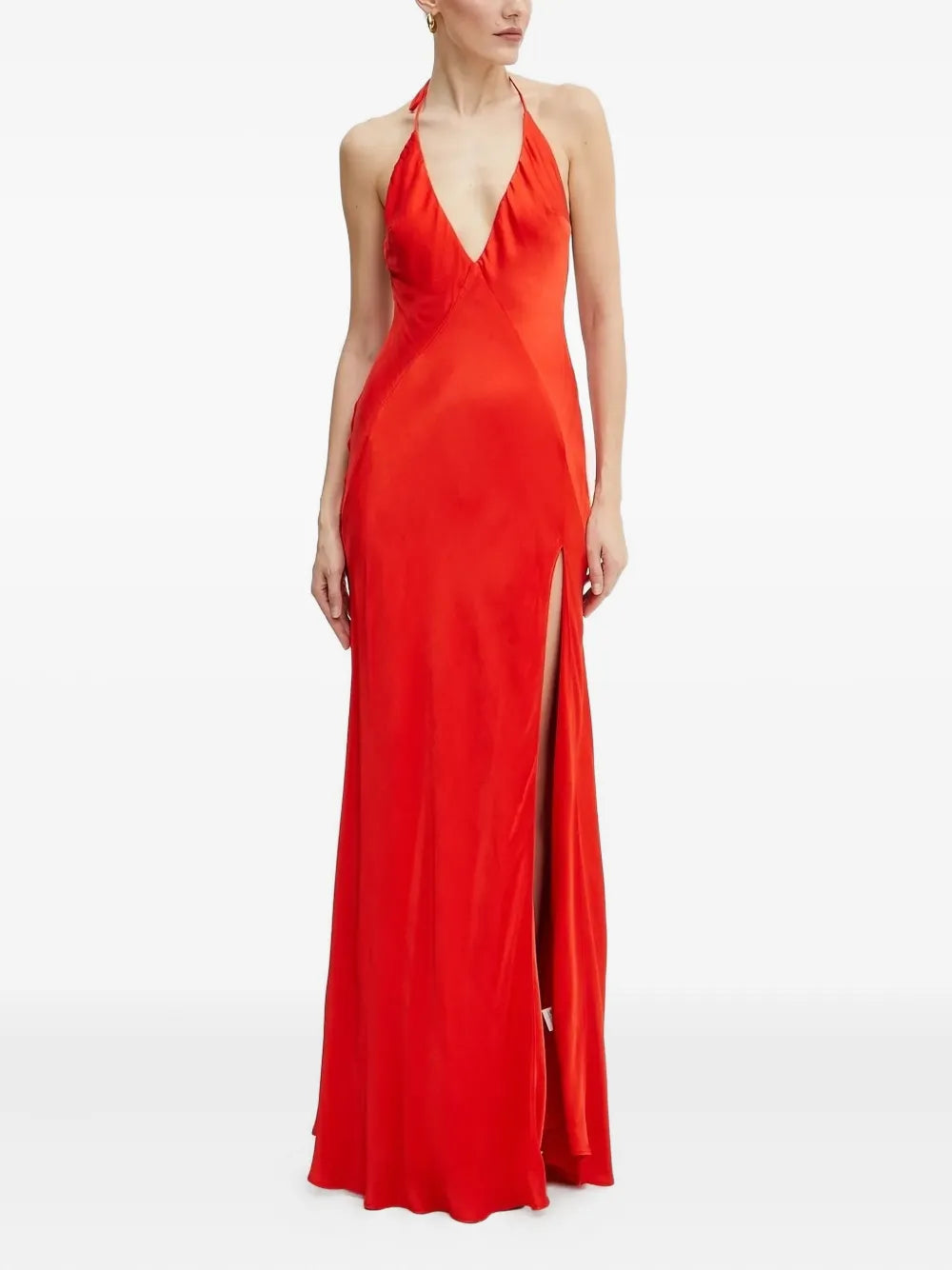 Bardot  halterneck split maxi party dress