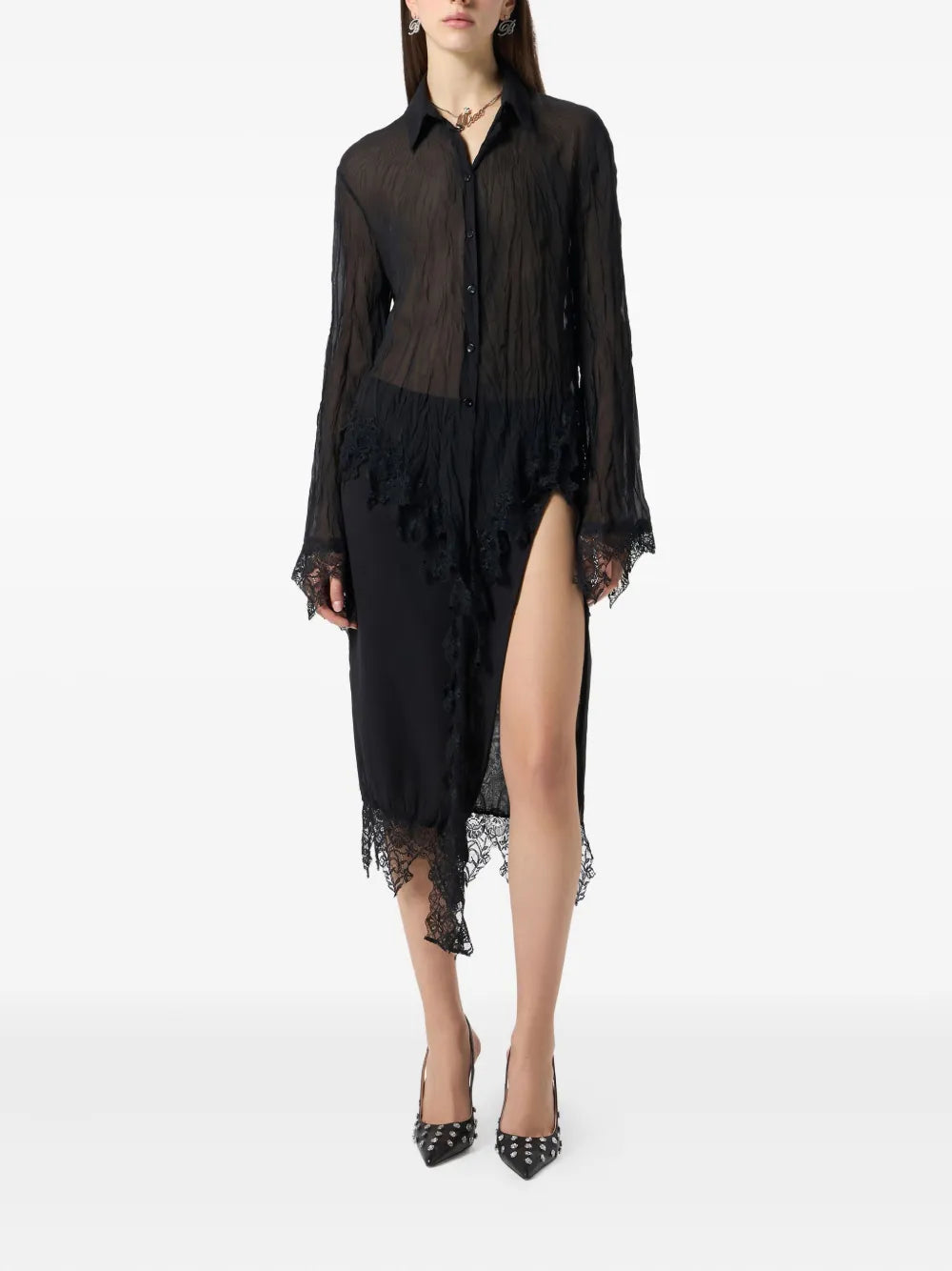Blumarine  sheer lace-detail shirt
